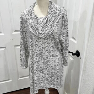 Tianello Cowl neck, shark bite hem, long sleeve tunic with long lines